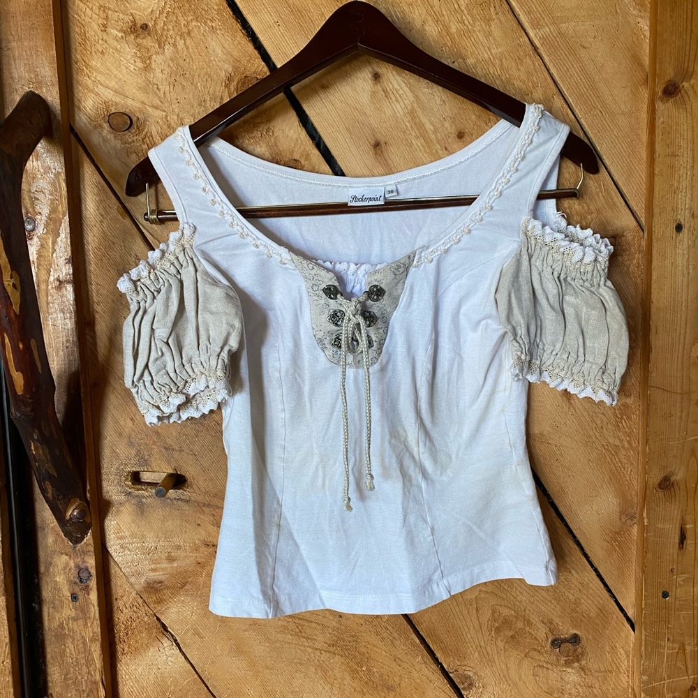 Alpine Trachten Style Off the Shoulder Top, Size Small